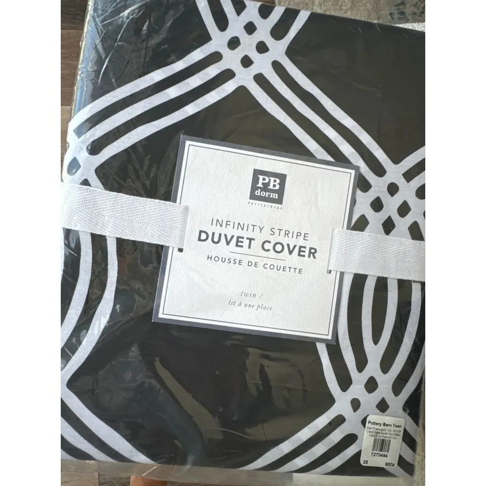 Pottery Barn Teen Infinity Stripe Twin Duvet Cover Only‎ Black White NWT